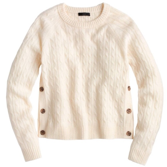 J Crew Cable Knit Sweater Side Buttons 